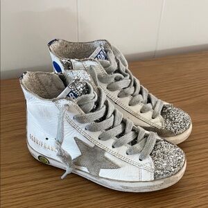 Golden Goose Kids White and Silver Glitter Sneakers size 25 US 9